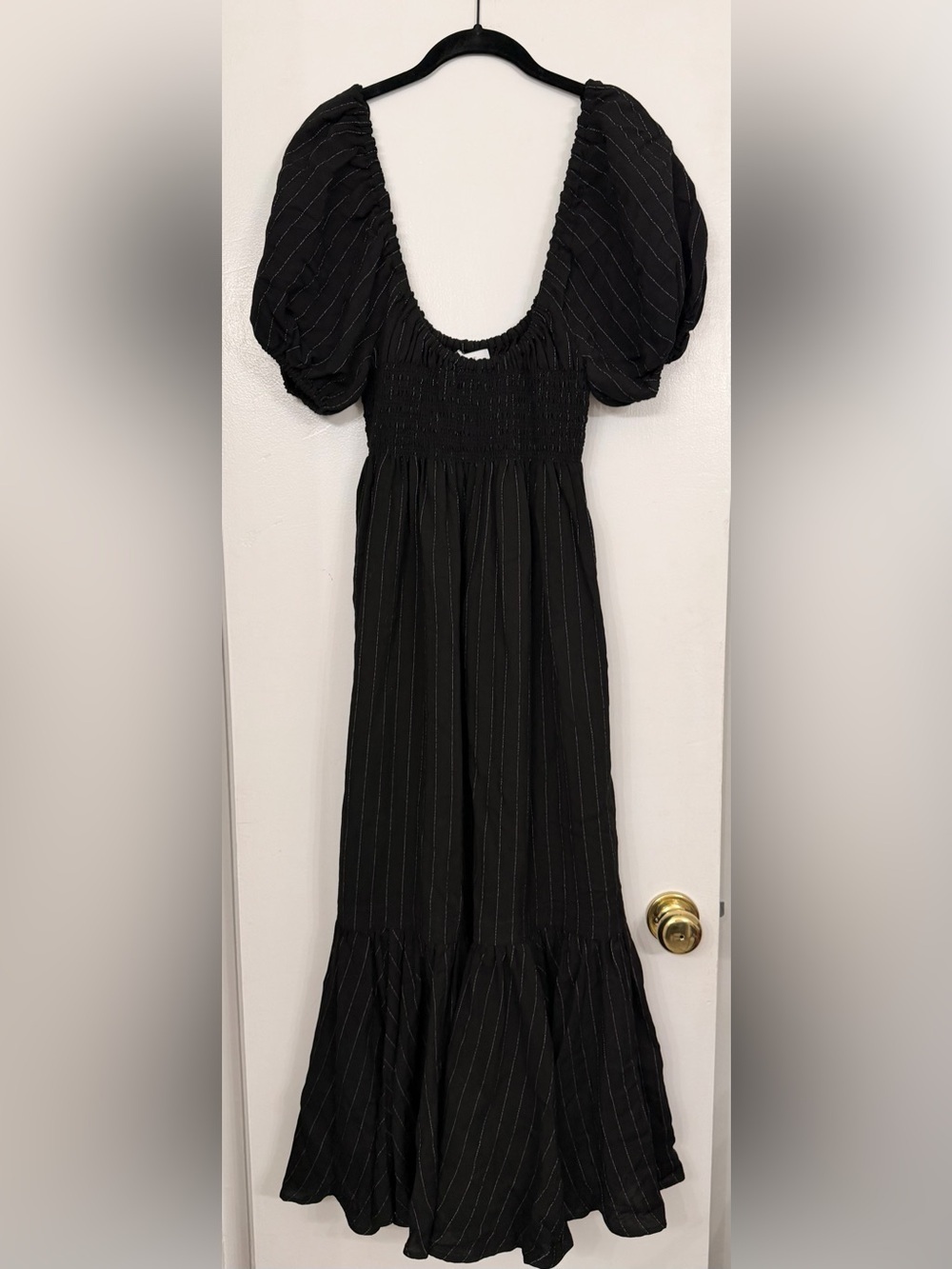 La Ligne Amy Linen Blend Black Pinstripe Maxi Dress SIze Medium - Picture 3 of 8